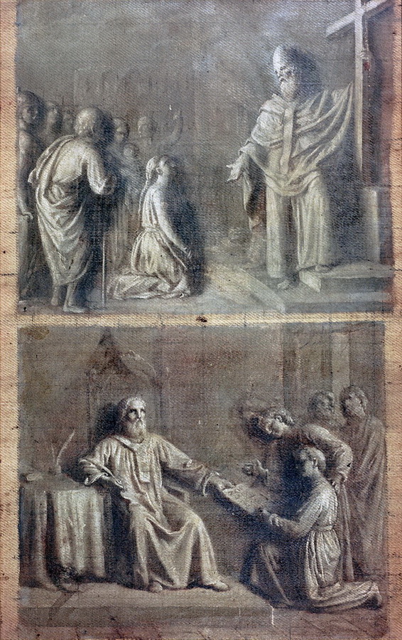 San Zeno predicatore e san Zeno legislatore - 1880 ca. - olio su tela cm. 60x36 - coll. privata - (esposto a Passirano alla mostra 